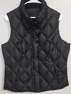 Eddie Bauer Black Quilted Diamond Puffer Vest Goose Down